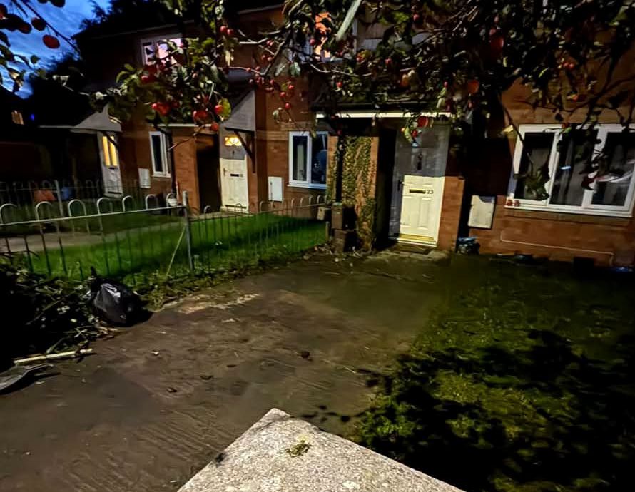 Front garden cleared, photographed in the evening